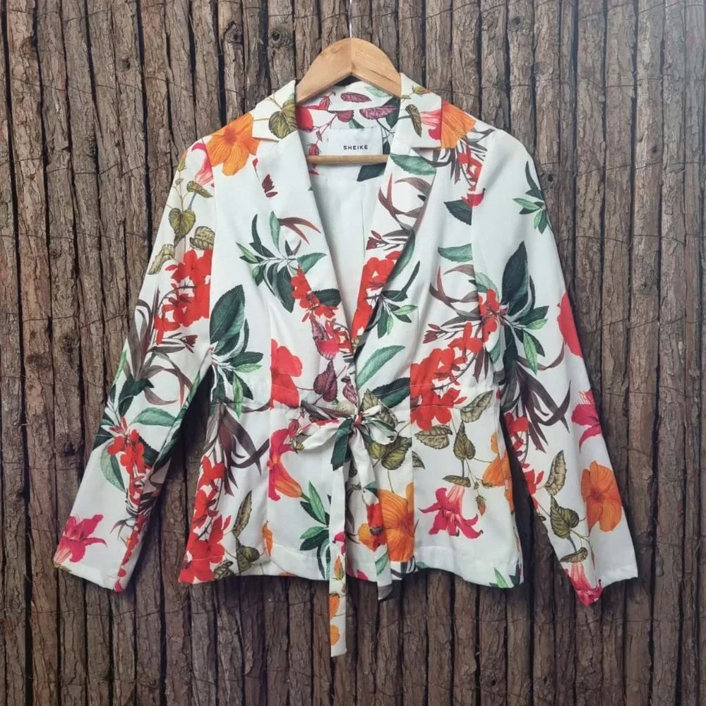 SHEIKE Tropicana White Floral Print Office Blazer Jacket - Picture 5 of 9